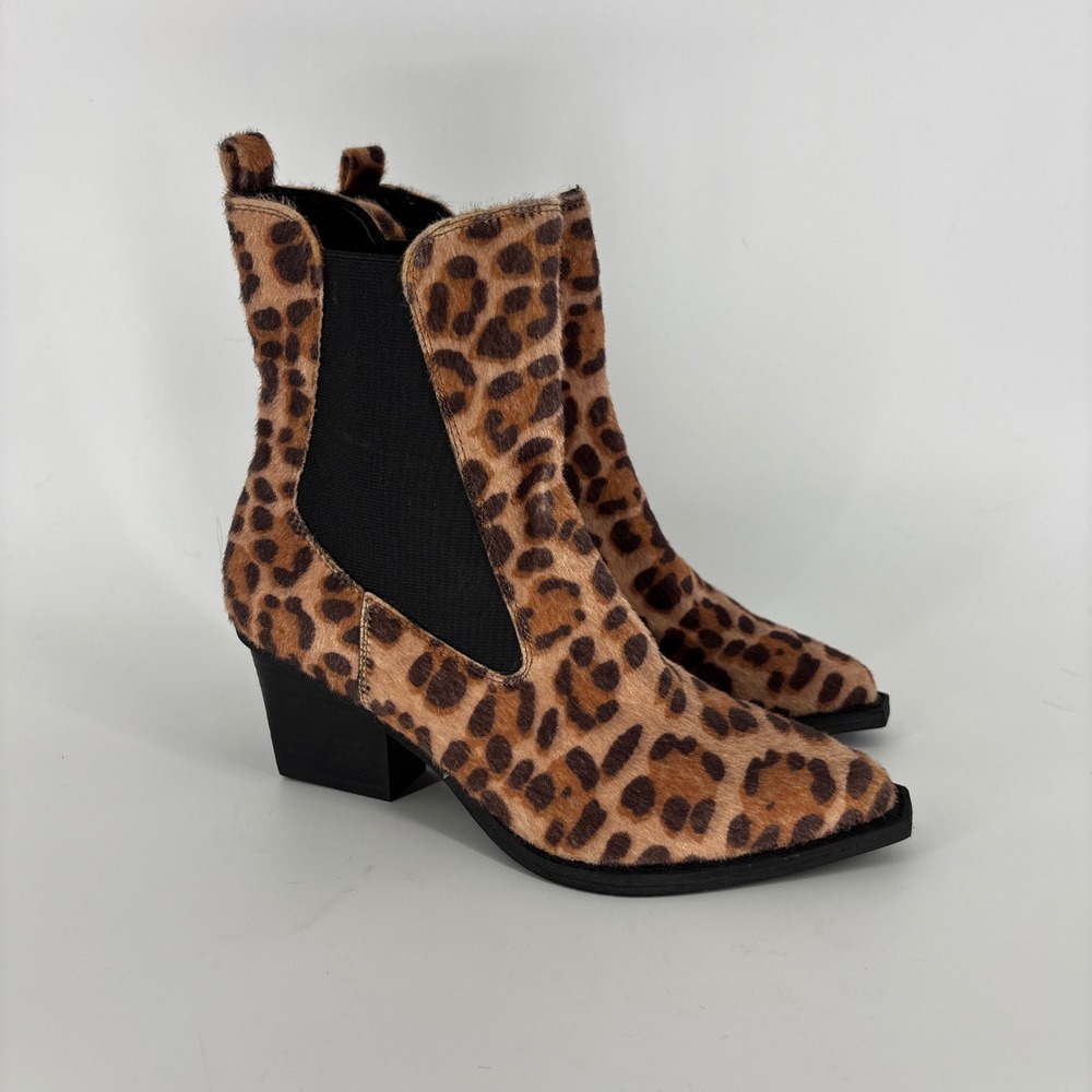 Dolce Vita Jerico A Bootie Leopard Pony Women Size 8 Pointed Toe Block Heel